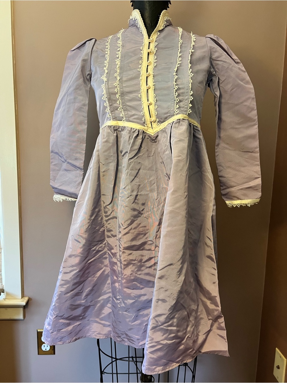 Jeunes Filles Gunne Sax Purple Victorian Pearl Lace Button Up Dress Girls 12 70s